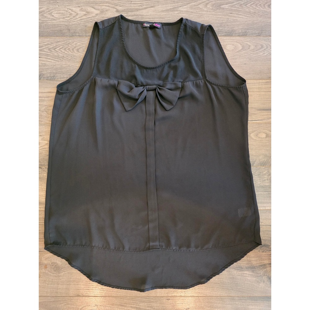 Women's sz 2X HeartSoul Plus Black Sleeveless Bow Mesh Yoke High Low Blouse Top